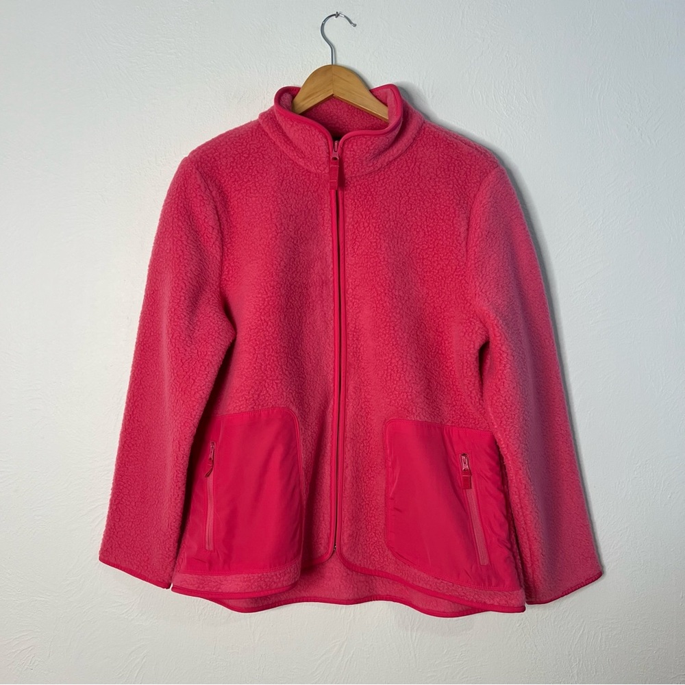 T by Talbots Pink Fleece Full Zip Jacket with Pockets Long Sleeve Size L Large